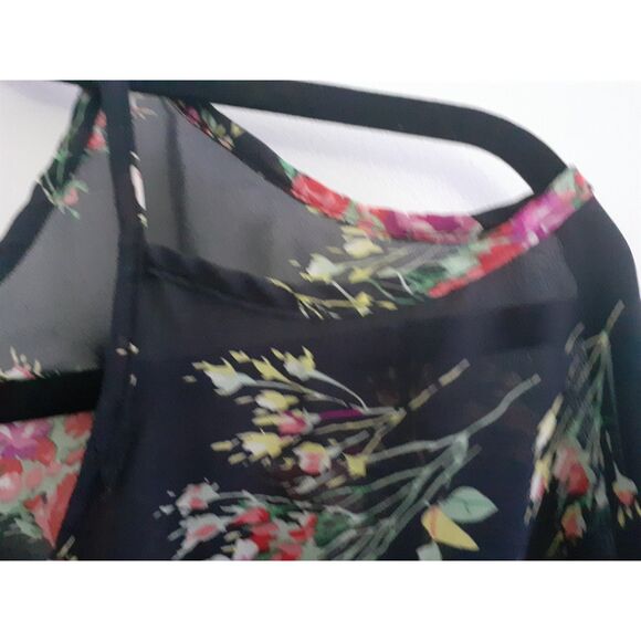 Dresscode Floral Prints Cold Shoulder Hi-Low Hem Chiffon Lightweight Blouse Fits - Picture 7 of 14
